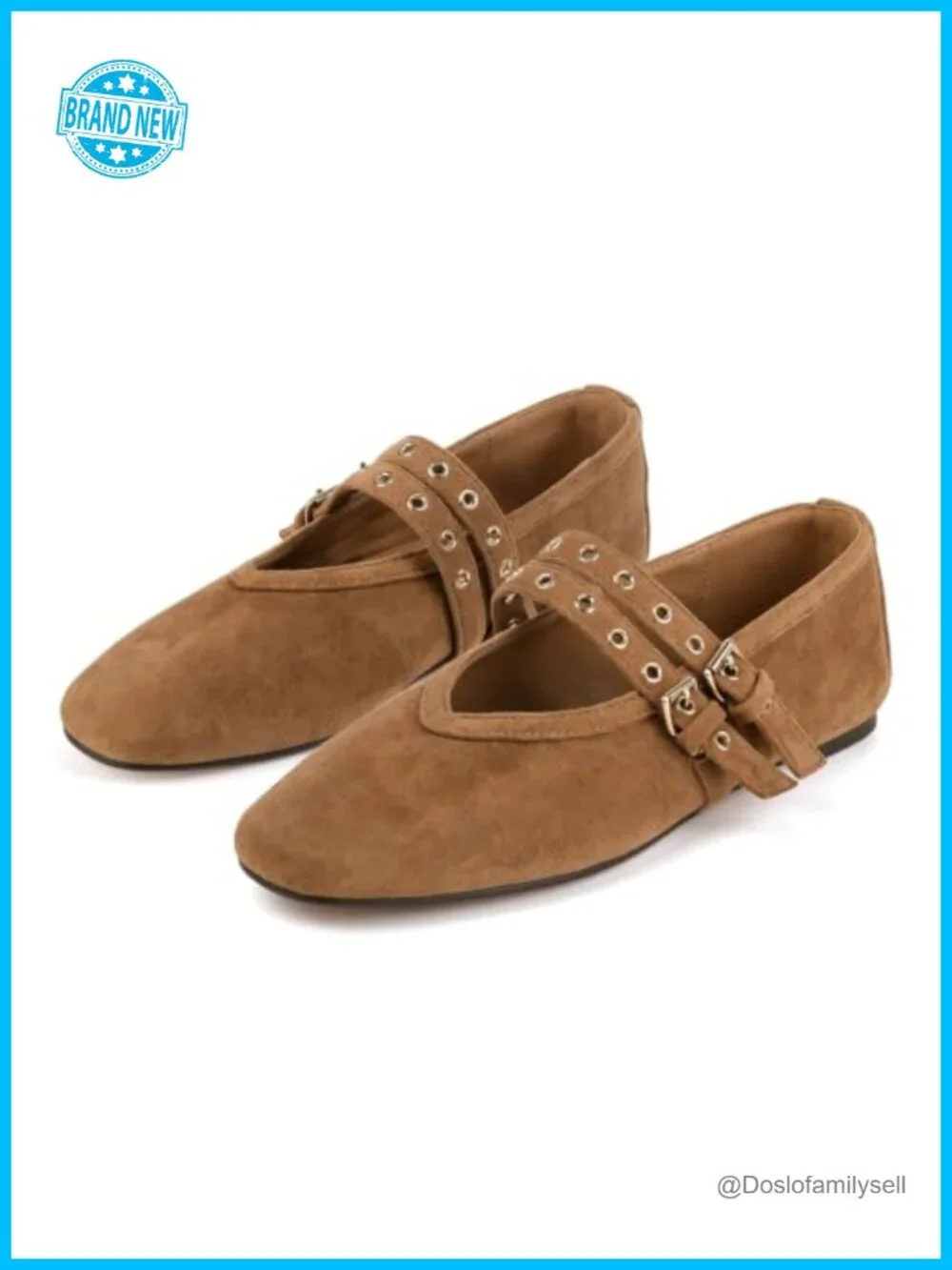 Suede Mary Jane Flats Square Toe Ballet Buckle Women